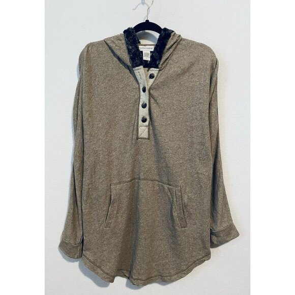 Soft Surroundings Sweatshirt Womens Medium Cozy Cabin Cuddle Up Fur Trim Hoodie - Picture 2 of 7